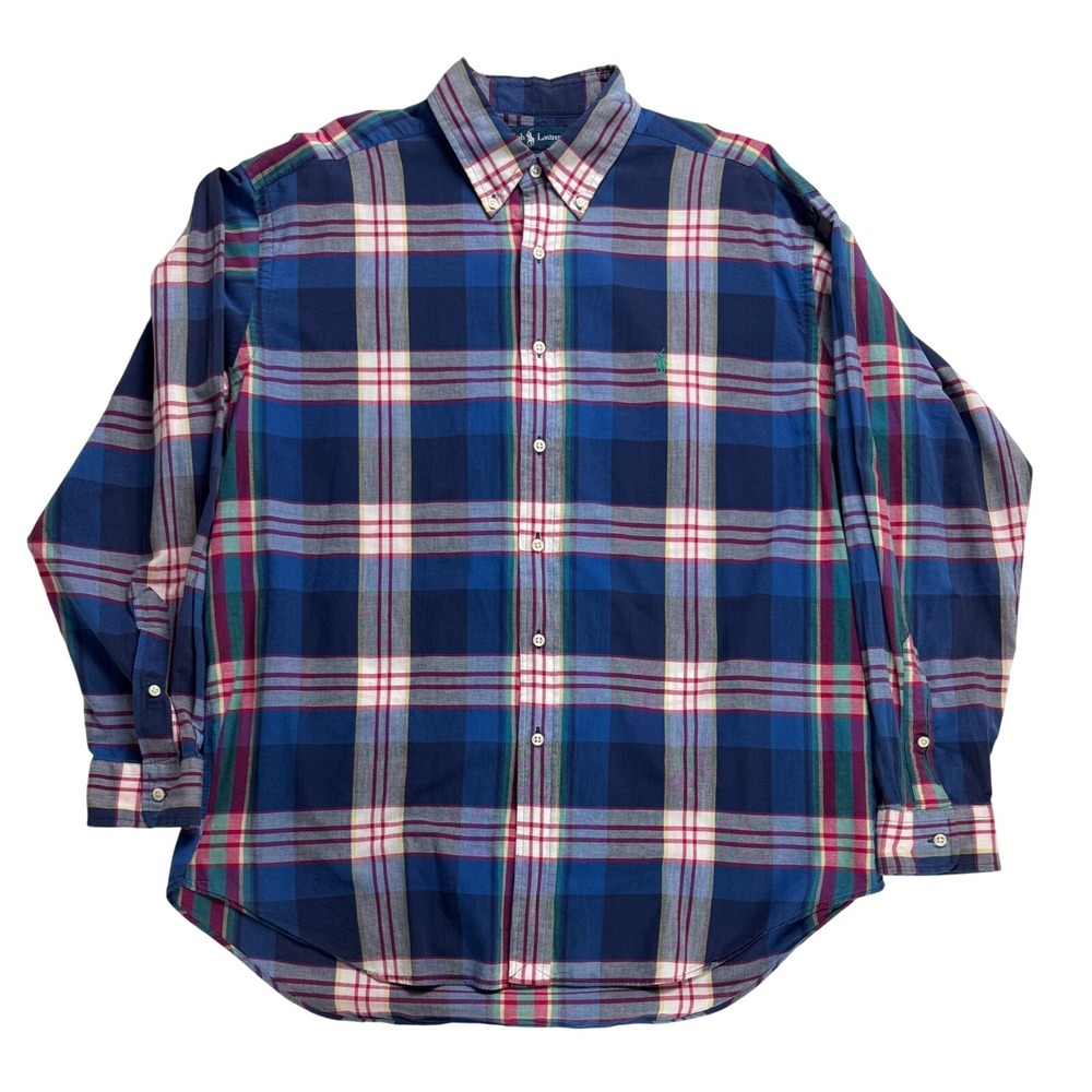 Ralph Lauren Blake Plaid Button Down Shirt Men's Size L Long Sleeve Cotton